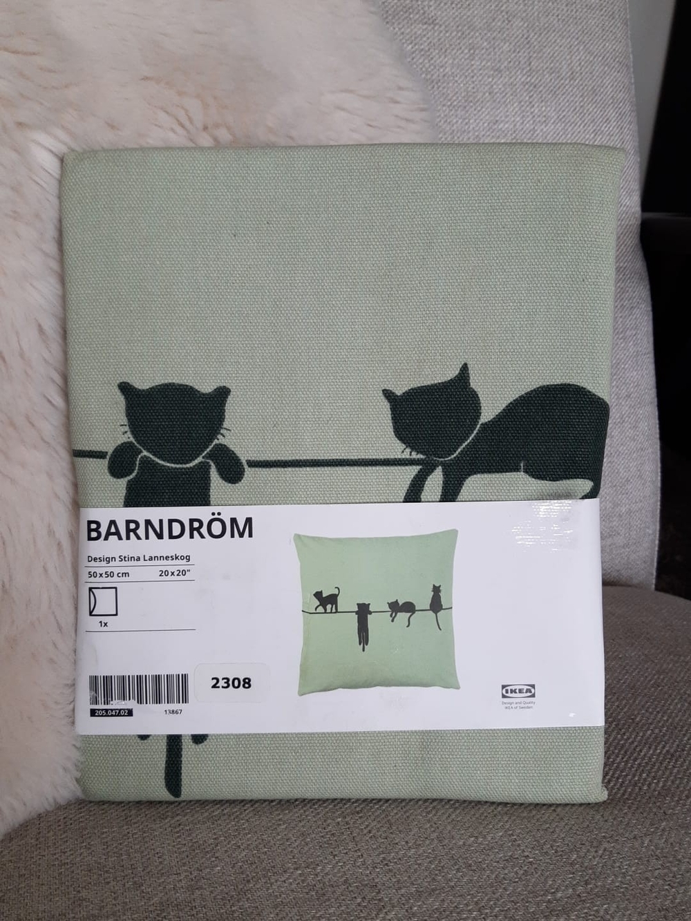 *3 for $20 deal* IKEA BARNDRÖM Light Green Cushion Cover Dark Cat Silhouettes